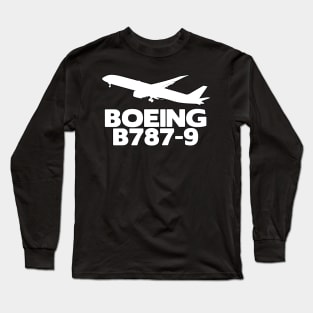 Boeing B787-9 Silhouette Print (White) Long Sleeve T-Shirt